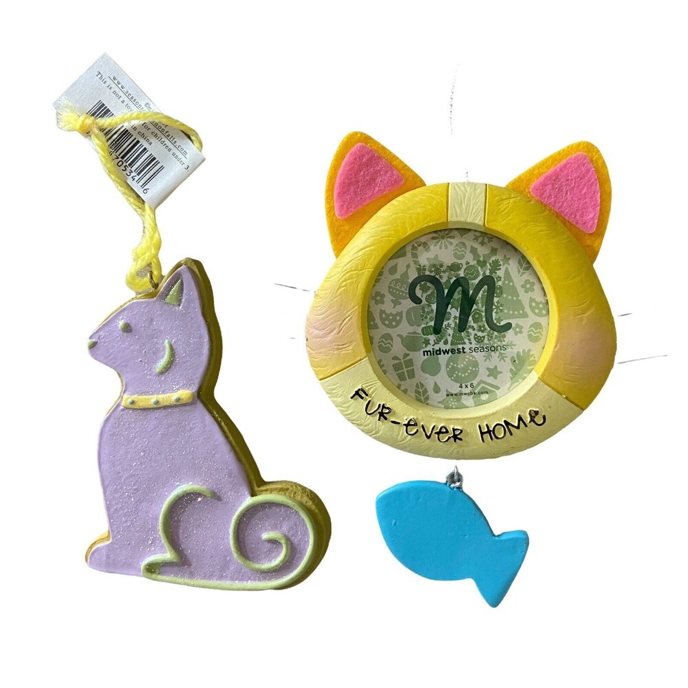 Cat Cookie and Photo Frame Christmas Ornament set NWT